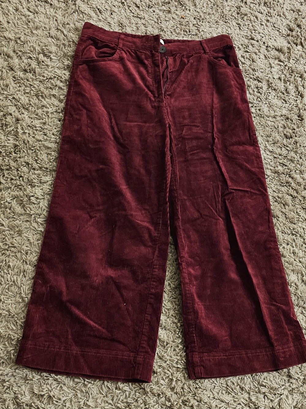 H&M Wide-Leg Corduroy Pants in Deep Wine